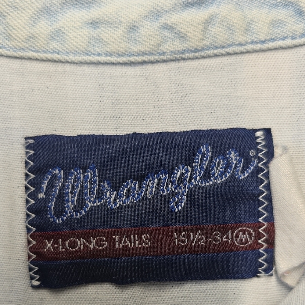 Vintage Wrangler Long Tails Distressed Denim Western Shirt Grunge Workwear - Picture 2 of 12